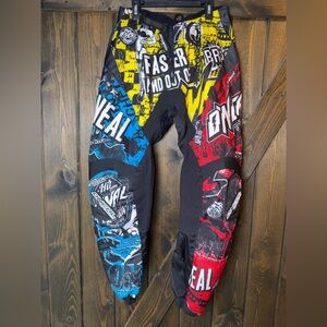 Multicolor Men's Graphic Motocross Pants - Blue/Red/Yellow